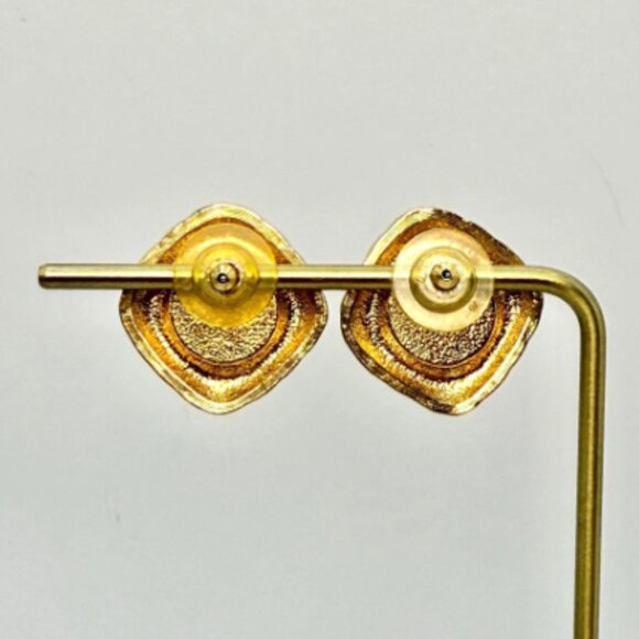 Vintage 1980s Mogul Blue Glass Cabochon Rope Twist Gold Tone Statement Earrings - Picture 2 of 5